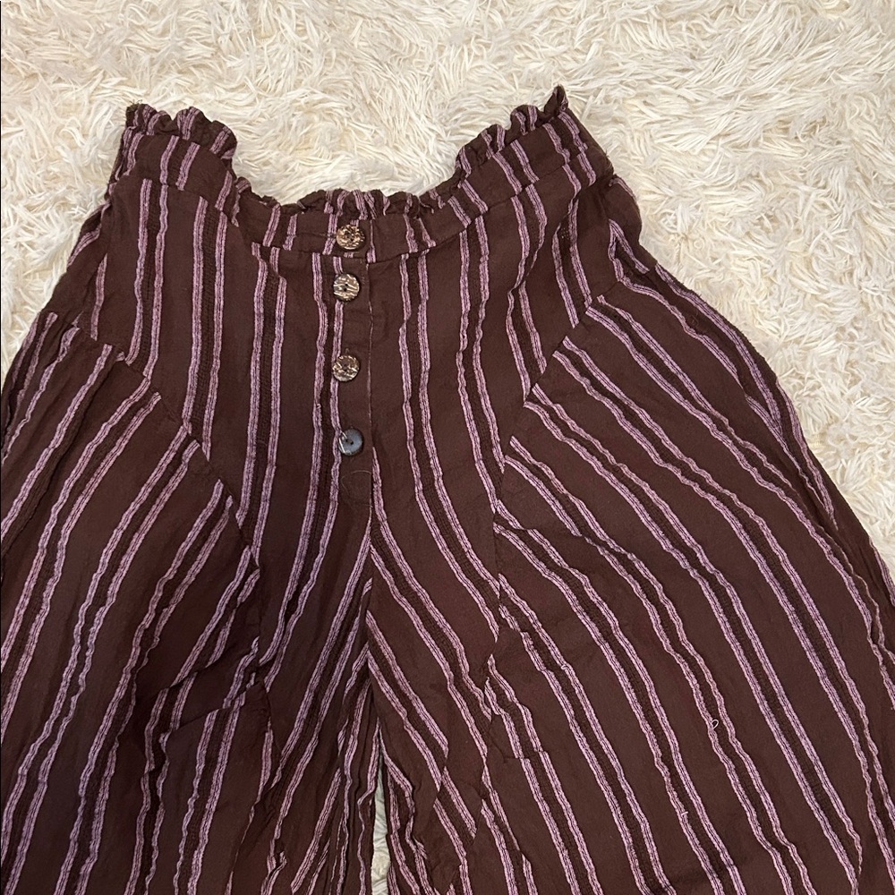 Free People Brown and Pink Striped Cropped Pants